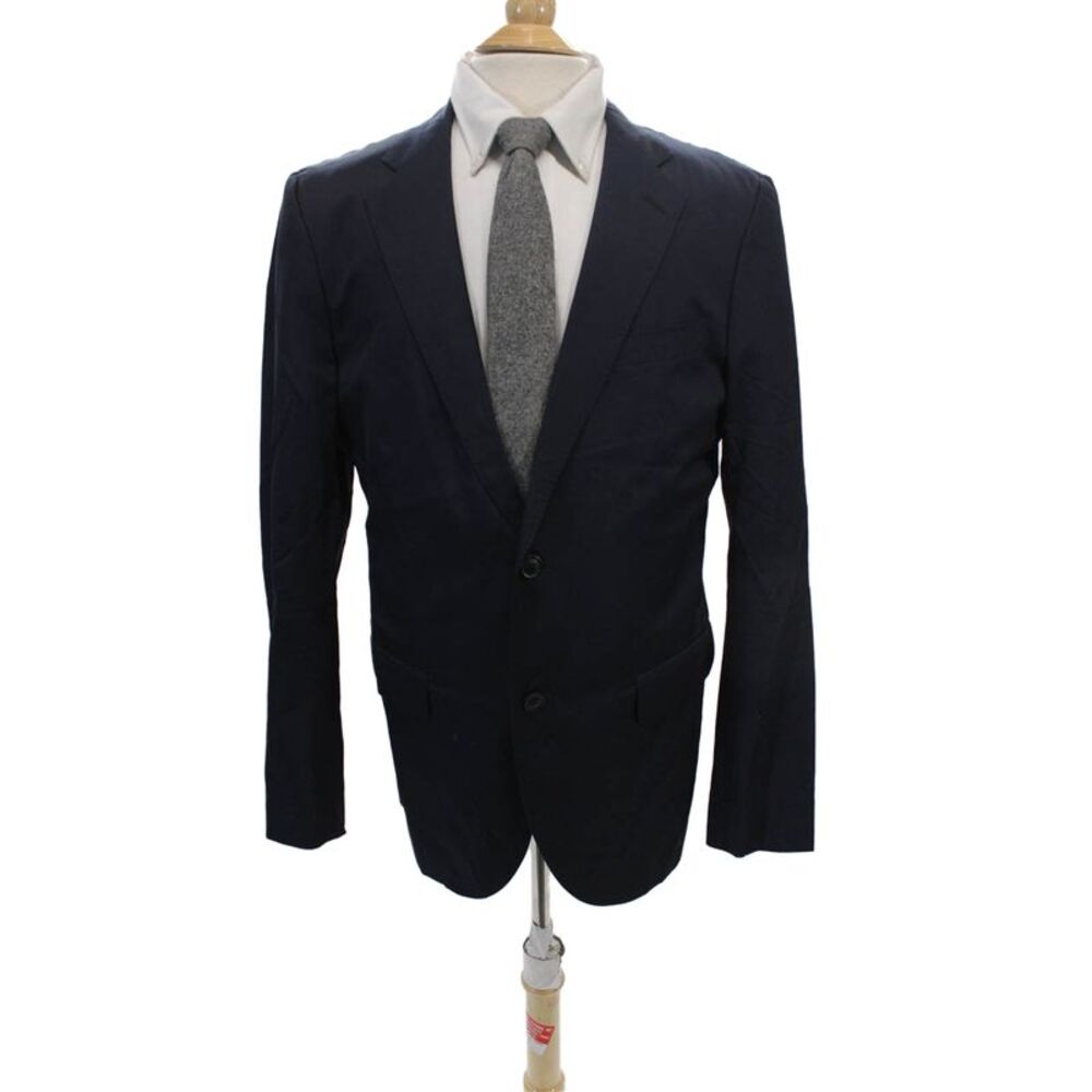 +J Mens Two Button Classic Lapel Blazer Jacket Navy Blue Cotton Size Large